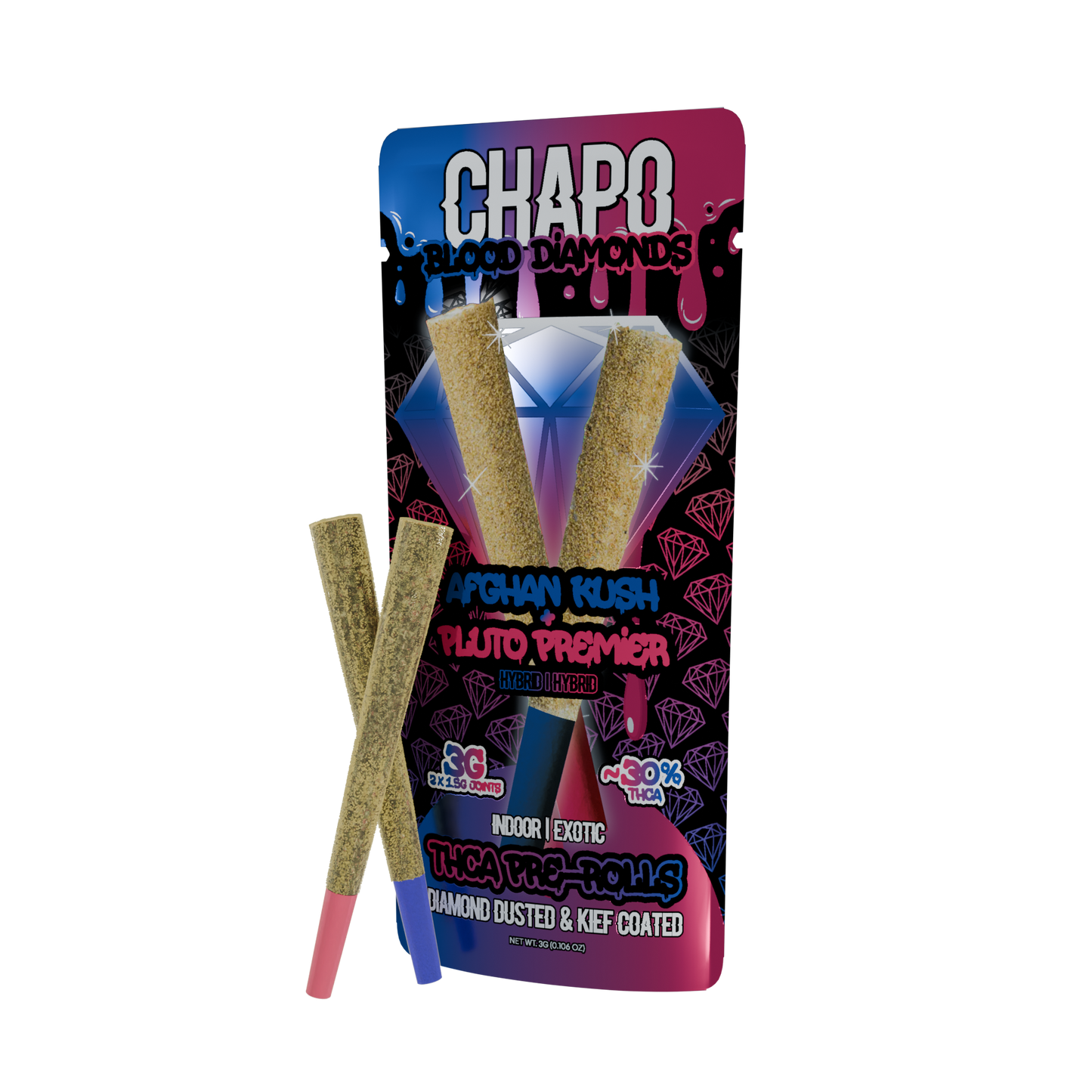 Afghan Kush X Pluto Premier Chapo Blood Diamonds Duo THCA Pre-Rolls - 3G (2pk)