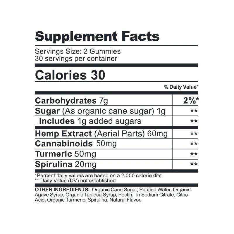 Supplement Facts Turmeric & Spirulina CBD Gummies 200mg